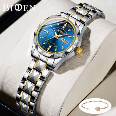 BIDEN Jam Tangan Wanita Anti Air Korea Style Tali Stainless Steel Kalender Kuarsa Jam Tangan Cewek O