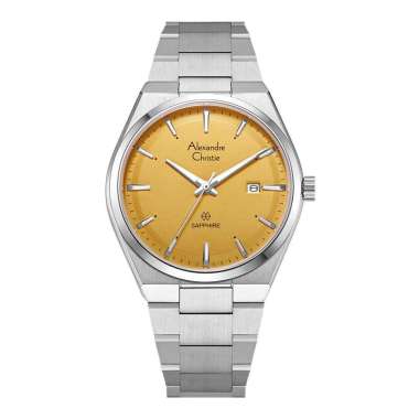 Jam Tangan Pria Alexandre Christie AC 8697 MD BSSYL Men Sapphire Yellow Dial Stainless Steel Strap
