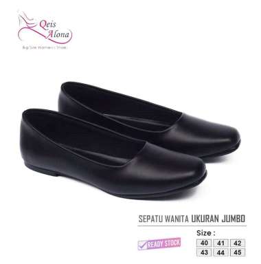 Qeis Alona | Sepatu Wanita Pantofel Warna Hitam Flat Shoes Pesta Casual Formal Ukuran Jumbo | Big Si