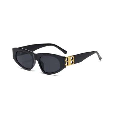 FG Kacamata Hitam Wanita Double B Logo Anti Uv Fashion Retro Vintage Frame Persegi Minimalis Kekinia