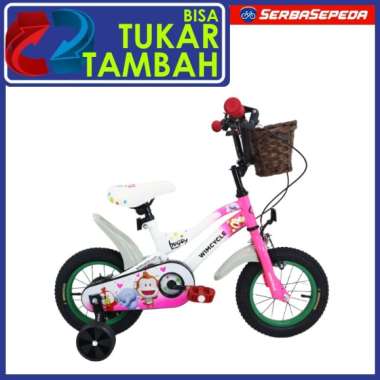 Wimcycle Sepeda Anak Perempuan Bugsy Balita Girl 12 Inci Putih Pink