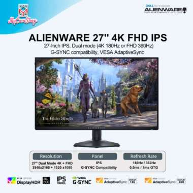 DELL ALIENWARE AW2725QF GAMING MONITOR DUAL RESOLUTION 27" 4K FHD 180HZ IPS HDR600
