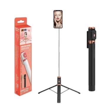 Tongsis Tripod Selfie Stick Wireless JC-18 JC-18H with Remote Bluetooth 1.7m LED Light Lampu Mirror