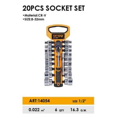 DINGQI Kunci Soket Set Lengkap 1/2" 20Pcs Kunci Socket Wrench 14054 Default