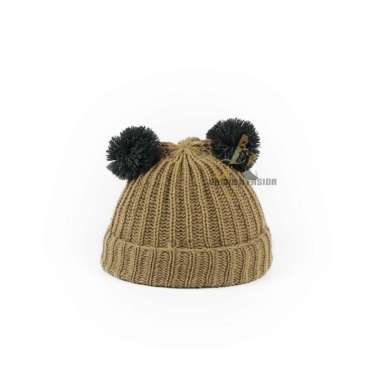 Topi Bayi Kupluk Rajut Pompom Polos Gratis Bordir Nama Anak Bordir Nama Krem