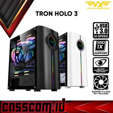 Casing PC Gaming Armaggeddon Tron Holo 3 Micro ATX | RGB Holographic Case Putih