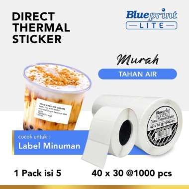 Direct Thermal Stiker 40 x 30 BLUEPRINT Lite 40x30 mm 1 Roll isi 1000