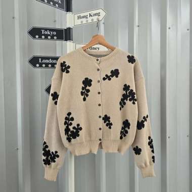 Kiukiu Jangmi Outer - Cardigan Outer Rajut Motif Bunga ala Korea - Korean Outer Rajut COKSU