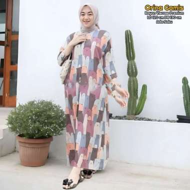 Orina Gamis Midi - Gamis Terbaru Rayon Viscose Dress Wanita Kekinian Jumbo Motif LD 120 cm |Valencia