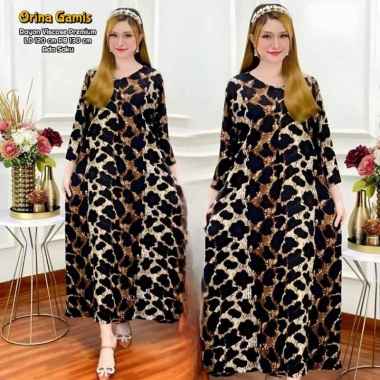 Orina Gamis Midi - Gamis Terbaru Rayon Viscose Dress Wanita Kekinian Jumbo Motif LD 120 cm |Valencia