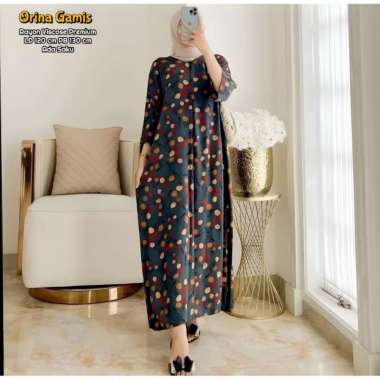 Orina Gamis Midi - Gamis Terbaru Rayon Viscose Dress Wanita Kekinian Jumbo Motif LD 120 cm |Valencia