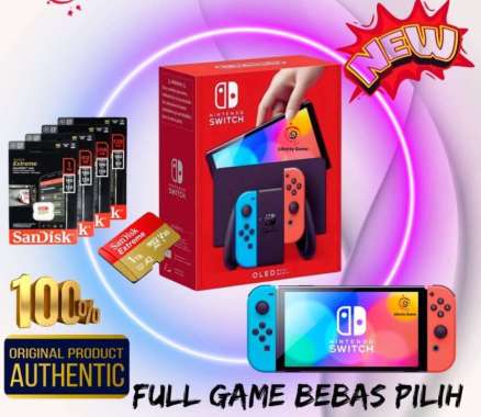 Nintendo Switch OLED Neon Blue/Neon Red - Konsol Game Portabel 7 Inci