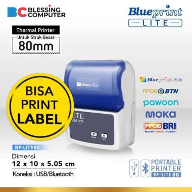 Printer Label BLUEPRINT BP-LITE80 Thermal Portable Bluetooth+Usb STIKER 78x100 White