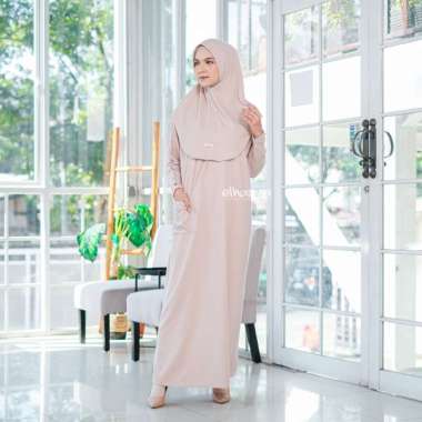Elhasna Gamis Dress Bathwing Friendly Busui Button Gold Knit Premium Muslim Wanita hitam