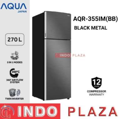 KULKAS AQUA 2 PINTU JUMBO TWIN INVERTER 5 in 1 AQR-355IM(BB) / AQR-355IG BLACK METAL