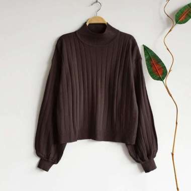 Rajut Oversize Sweater Jovanka Turtleneck Wanita Tebal Premium Murah Coklat Tua