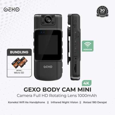 Gexo Body Cam Mini Camera WiFi 4K Rotating Lens 1000mAh Vlog Camera L12 +128GB