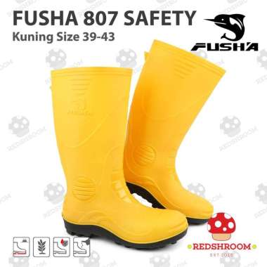 Sepatu Boot Tinggi FUSHA 807 Safety Kuning Toe Cap Besi Anti Slip & Air Karet Lokal 43