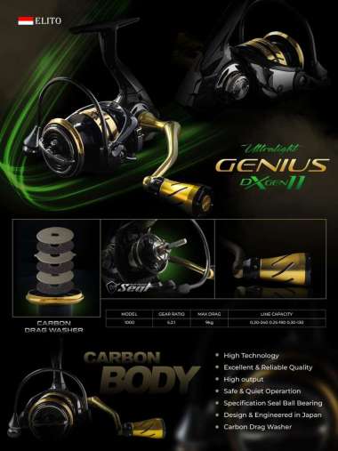 Reel Spinning Elito Genius DX II 1000 SW Body Carbon