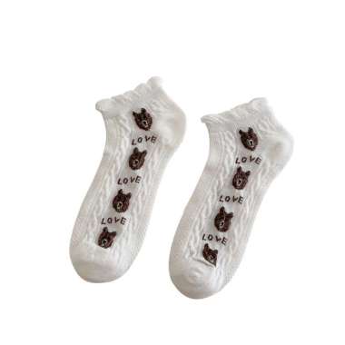 OEM ONE-P618 Ankle Socks Kaos Kaki Wanita Karakter Bear / Kaus Kaki Pendek Beruang Coklat / Kaos Kak