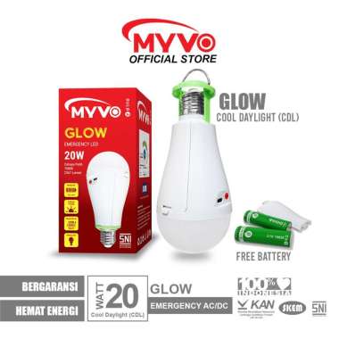 MYVO Lampu LED Glow 20 Watt Emergency AC/DC Bohlam Cahaya Putih