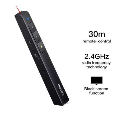 Deli Laser Pointer 2802 Presenter Wireless 30m USB Sinar Merah Pen Laser Presentasi Hitam