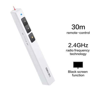 Deli Laser Pointer 2802 Presenter Wireless 30m USB Sinar Merah Pen Laser Presentasi Putih