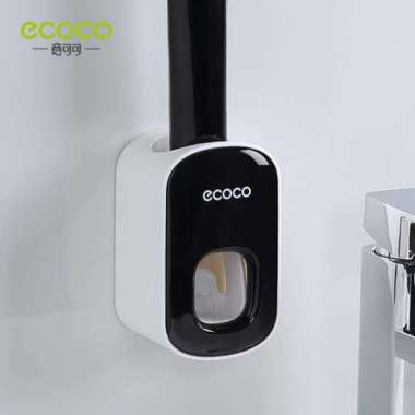 Ecoco Automatic Toothpaste Dispenser - Dispenser pasta gigi otomatis, tempat odol, sikat gigi Black