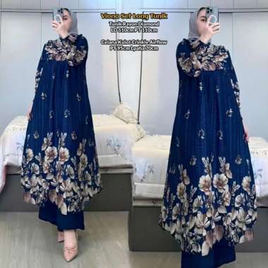 Sekar Set Tunik One Set Wanita Kekinian Rayon Diamond Setelan Wanita Celana Kulot Panjang LD 115 cm 