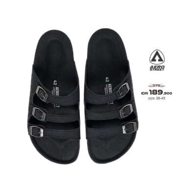Aerostreet 38-45 Sandal Dante Hitam Hitam - Sandal Sendal Selop Slip On Casual Pria Wanita Aero Stre