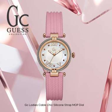 Guess Collection Cable Chic Silicone Strap MOP Dial GCY18011 37 mm Swiss Movement Jam Tangan Wanita 