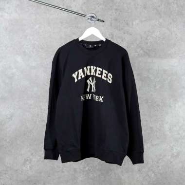 Sweater MLB NY YANKEES LOGO WHITE EMBROIDERY BLACK SWEATSHIRT 100% ORIGINAL L