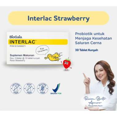 Interlac Probiotik Tablet Kunyah Strawberry 3 Strip @10 Tablet - Menjaga Kesehatan Saluran Pencernaa