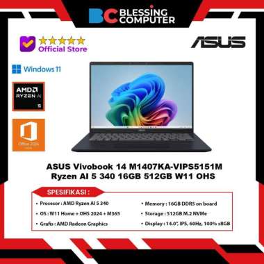 ASUS Vivobook 14 M1407KA VIPS5151M Ryzen AI 5 340 16GB 512GB W11 OHS Quiet Blue