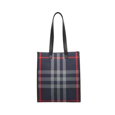 [12.12 Dealcember] Burberry Check Medium Book Tote Bag Navy Grey Blue