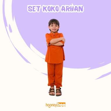 Hooneybee Arhan Merah Bata - Setelan Koko Anak [Size 1-5 Tahun] Baju Koko Kaos Laki-Laki Bahan Adem 