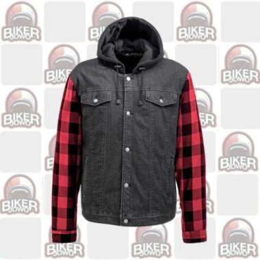 Kemeja Protektor Skull Riderz Road Armor Tuff Denim Protective Flannel RED L