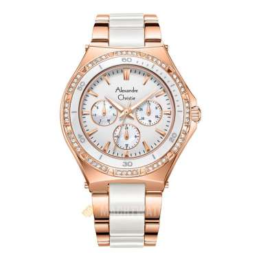 Jam Tangan Wanita Alexandre Christie Multifunction AC 2294 BF BRGMS Silver Dial Dual Tone St Steel C