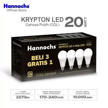 Hannochs Lampu Bohlam LED Krypton Multipack 20W Cahaya Putih (Beli 3 Gratis 1)