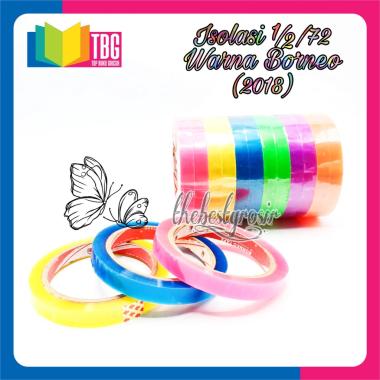 5 PCS ISOLASI 1/2x72 WARNA BORNEO (R-2018) / ISOLASI WARNA/ RAINBOW TAPE/ ISOLASI KECIL / ISOLASI PE