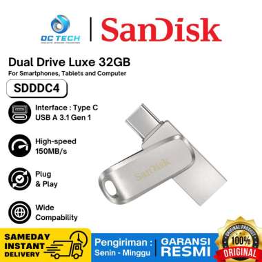 USB Flashdisk OTG Type C 32GB 128GB 256GB 512G USB 3.1 Gen 1 SanDisk Dual Drive Luxe SDDDC4 Garansi