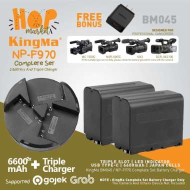 KINGMA Paket Complete Battery Charger Set Baterai NP-F970 NP-F960 NP-F750 NP-F550 Etc