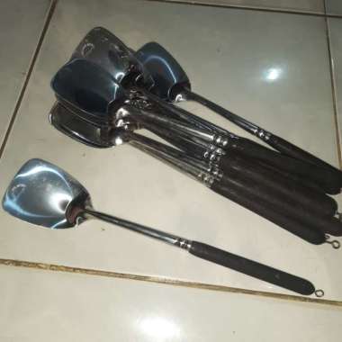 Spatula Soled Sodet Lubang Stainless Stenlis Gagang Kayu Murah - Lubang Biasa