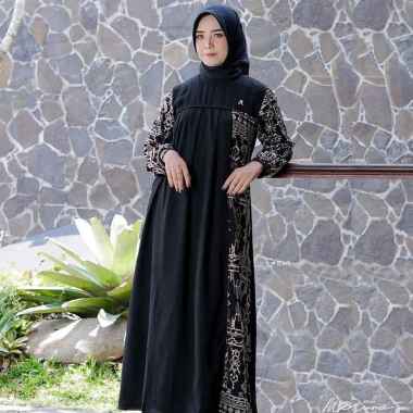 Gaun Dress Gamis Lebaran Arrafi Terbaru Mezura Dress Wanita Muslim LD 100 Size L Black