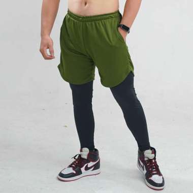 Flexzone Celana Lari Legging Panjang LCS-002AB Gym Fitness Running S Hijau Army