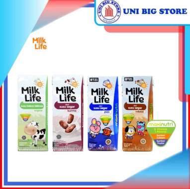 Milk Life UHT Susu Plain Chocolate Kurma Strawberry Teens 200 ml Bebas Laktosa