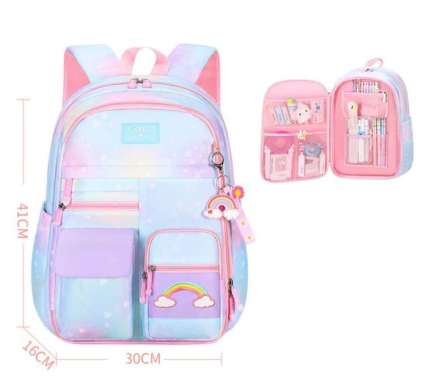 Dijual Tas Ransel Sekolah Anak Perempuan Tas Anak Sd Tas Model Korea - Rainbow Biru Rainbow Biru