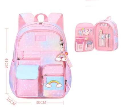 Dijual Tas Ransel Sekolah Anak Perempuan Tas Anak Sd Tas Model Korea - Rainbow Biru Rainbow Pink