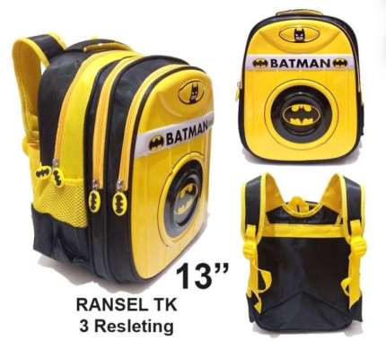 Dijual Tas Ransel Sekolah Anak Tk Laki Laki Batman Body 3Resleting - SPDER PIN Kuning