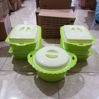 Tempat prasmanan plastik set/Tempat prasmanan isi 5 pcs/wadah saji tutup instan Hijau